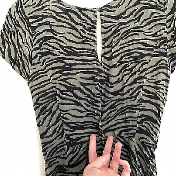 HOLLISTER Olive Green Black Zebra Animal Print Square Neck Mini Fit Flare Dress - Picture 12 of 12